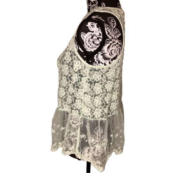 Pastel Green Ruby & Bloom Floral Lace Tank Top Ruffles Boho Bohemian Hippie - Picture 6 of 8